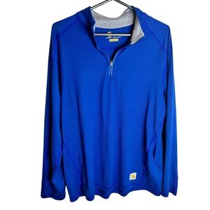 Carhartt Mens Relaxed Fit Long Sleeve Quarter Zip Pullover Shirt Blue Size M
